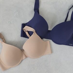 Izod Dual-Pack Smooth Underwire Bras in Navy and Nude